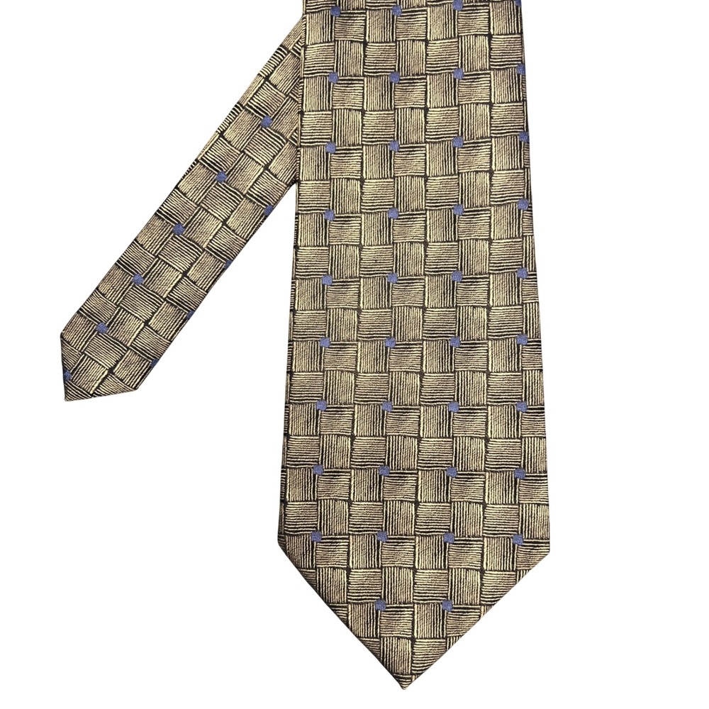 Kenneth Cole Gold Woven Geometric Silk Necktie Men OS